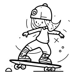 Skateboarder girl in doodle style