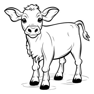 Black and White Cartoon Illustration of Calf Animal for Coloring Book