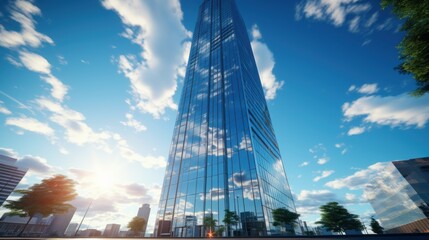 Photorealistic Tall building and behind it a beautiful and sky