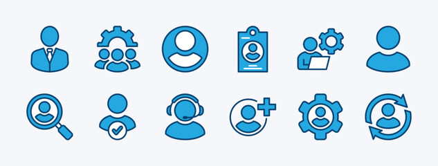 Set of people icon. Containing staff, employee, manager, leadership, Id card, worker, customer service, human resource, agent, guide, user, profile, recruiting or hiring person. vector illustration