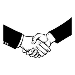 Handshake. Black and white vector illustration isolated on white background.