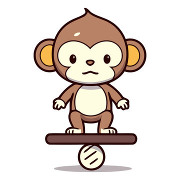 Monkey balancing on seesaw - Cartoon character vector illustration mascot design