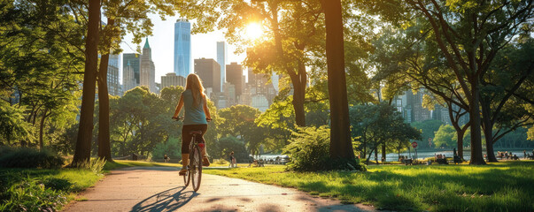 a woman is engaged in cycling in a city park. concept of sports and healthy lifestyle