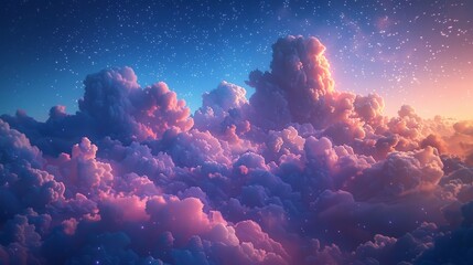 Night sky filled with colorful clouds and soft, glowing stars - obrazy, fototapety, plakaty
