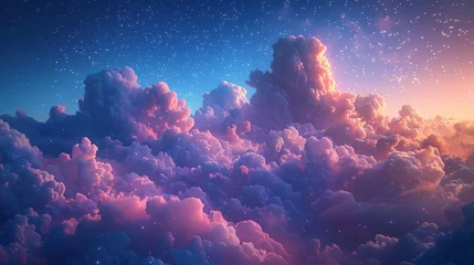 Poster Night sky filled with colorful clouds and soft, glowing stars © MAY