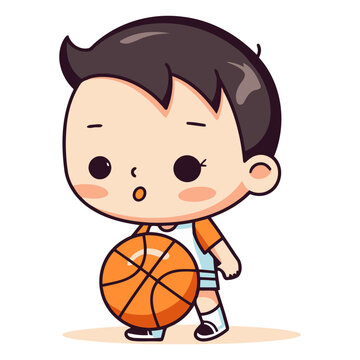 Boy playing basketball - Cute Cartoon Character Vector Illustrationï»¿