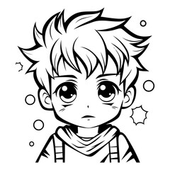 cute boy anime manga black and white vector graphic art design illustration