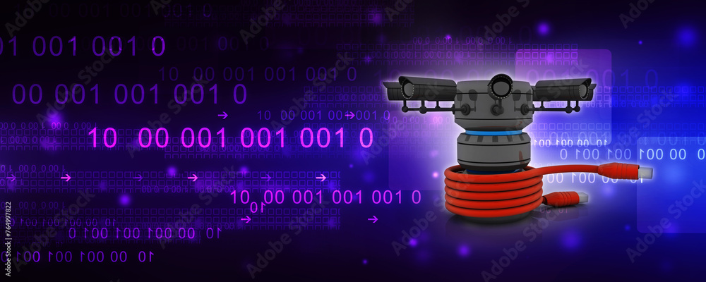 Aufkleber 3d rendering surveillance cctv security camera connected database with usb cable
