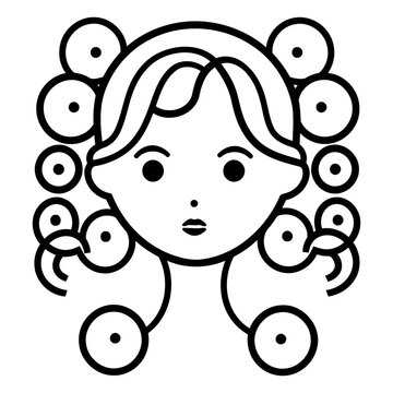 cute little girl face cartoon vector illustration graphic design in black and white