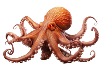 Enigmatic Octopus With a Fiery Orange Eye on a White Canvas.