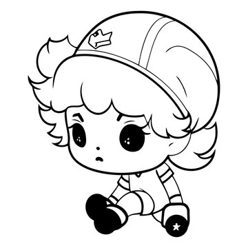 Cute little girl in a baseball cap. Cartoon vector illustration.