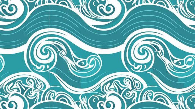 Blue and white sea wave seamless pattern. Loop Background Animation
