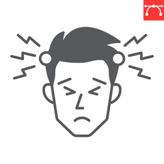 Headache glyph icon, body pain and human disease, migraine vector icon, vector graphics, editable stroke solid sign, eps 10.