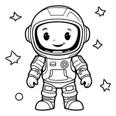 Coloring book for children. Astronaut in space suit with stars