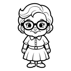 Cartoon Illustration of Grandmother or Grandmother Character for Coloring Book