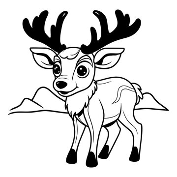 Black and White Cartoon Illustration of Deer Animal for Coloring Book