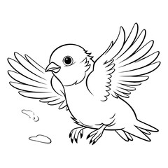 Pigeon with wings spread for coloring book.