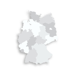 Germany political map of administrative divisions - federal states. Grey blank flat vector map with dropped shadow.