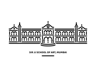 Sir JJ School of Art Mumbai Building vector line illustration.