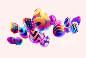 Colorful 3D Easter eggs. Festive holiday background. - 765000636