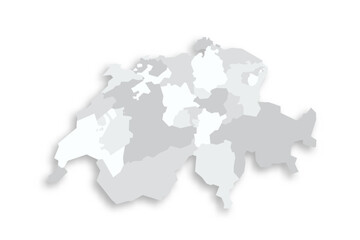 Switzerland political map of administrative divisions - cantons. Grey blank flat vector map with dropped shadow.