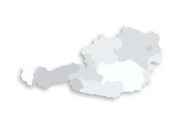 Austria political map of administrative divisions - federal states. Grey blank flat vector map with dropped shadow. - obrazy, fototapety, plakaty