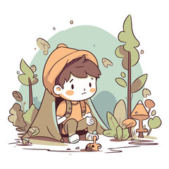 Little boy hiking in the forest for your design.