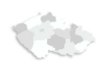 Czech Republic political map of administrative divisions - regions. Grey blank flat vector map with dropped shadow.