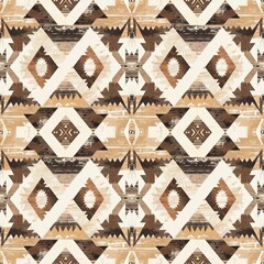 Fototapeta premium Bohemian fabric, geometric shapes american ethnicity Seamless fabric pattern abstract pattern Warm neutrals like beige, cream, and taupe fashionable textile craft native wallpapers rug patterns batik 