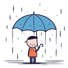 Cartoon man with umbrella. Rainy day.
