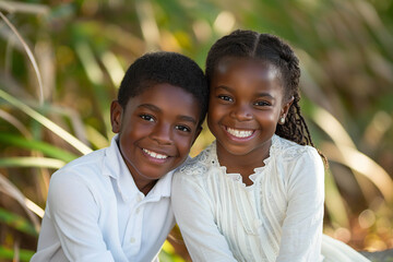 Black children, a pair of twin brothers,  - obrazy, fototapety, plakaty
