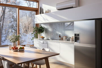 Fashionable and modern white kitchen, the most popular white color for the kitchen.