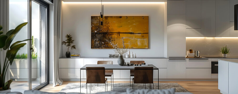 kitchen interior, visualization of kitchen interior in white.