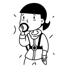 Illustration of a woman wearing a helmet holding a coffee cup.