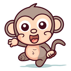 Cute Cartoon Monkey Running Vector Illustration Isolated On White Background