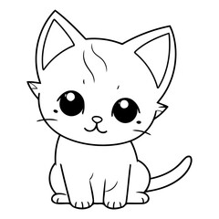 Cute white cartoon cat on white background for your design
