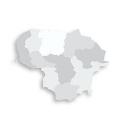 Lithuania political map of administrative divisions - counties. Grey blank flat vector map with dropped shadow.