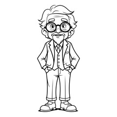 Black and White Cartoon Illustration of Grandfather or Grandfather Character for Coloring Book