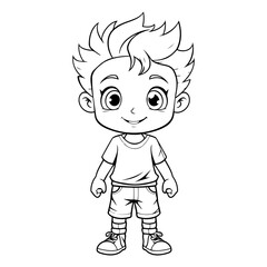 Coloring Page Outline Of a Cute Little Boy Cartoon Character