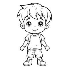 Cute little boy cartoon in black and white vector illustration graphic design