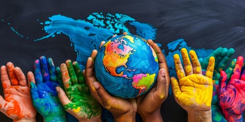 A group of people holding a globe in their hands
