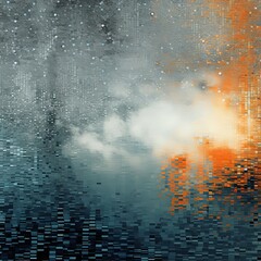 Gray and orange abstract reflection dj background, in the style of pointillist seascapes
