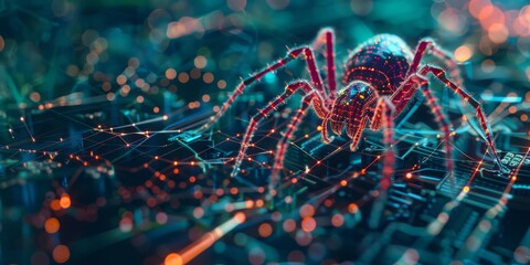 A spider is crawling on a computer chip - Powered by Adobe