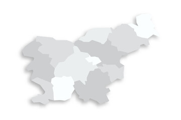 Slovenia political map of administrative divisions - statistical regions. Grey blank flat vector map with dropped shadow.