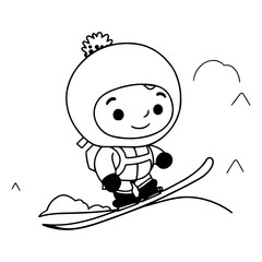 Cute little boy skier in winter clothes.