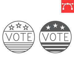 Vote badge line and glyph icon, election and politician, vote mark vector icon, vector graphics, editable stroke outline sign, eps 10.