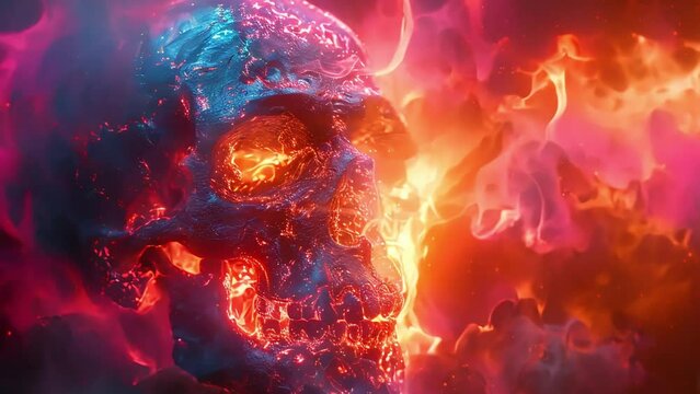 fiery skull head, footage, 4k footage, videos, video clip, short video