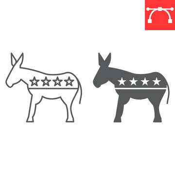 Democratic donkey line and glyph icon, election and politician, democratic donkey vector icon, vector graphics, editable stroke outline sign, eps 10.