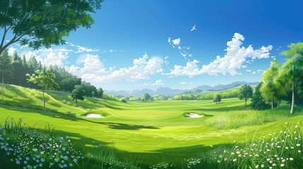 Beautiful golf course summer landscape, international Golf Day