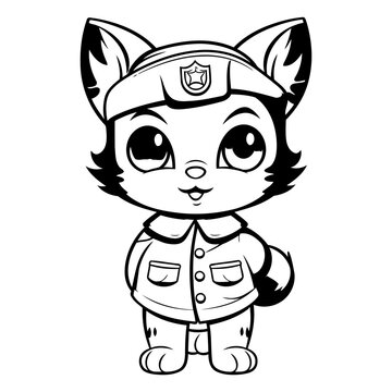 Black and White Cartoon Illustration of Cute Baby Lynx Animal Coloring Book